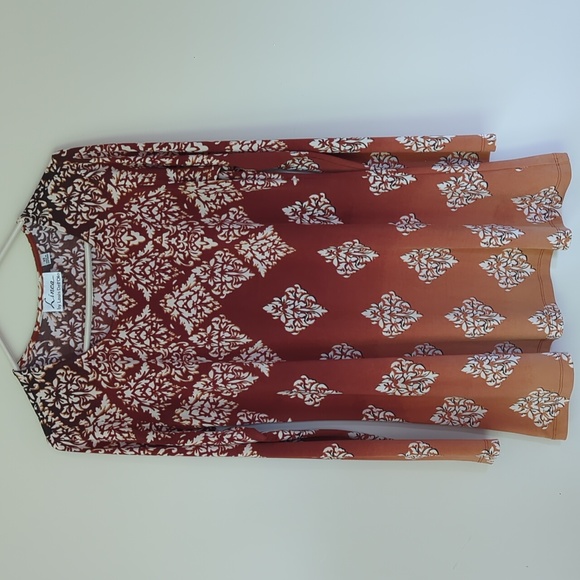 Louis Dell'Olio Geometric Pattern LS Tunic Top XS Burnt Orange/Rust - Picture 1 of 14